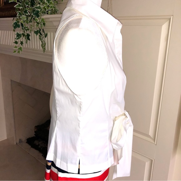 Worth Collection White Cotton Blend Sleeveless Button Bow Front Blouse Size 10 - Picture 3 of 12